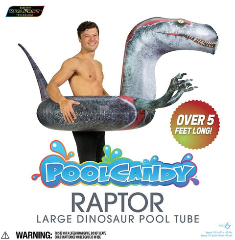 PoolCandy PC2642VR Beach and Pool Tube, Inflatable Profile, Velociraptor, PVC, Multi-Color