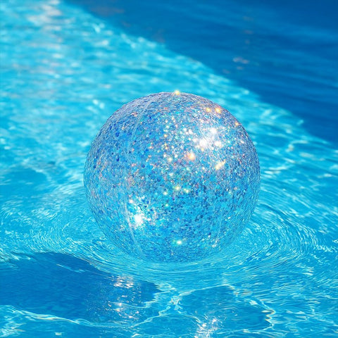 PoolCandy PCL1752AQG Beach Ball, 13-3/4 in Dia, PVC, Aqua Glitter