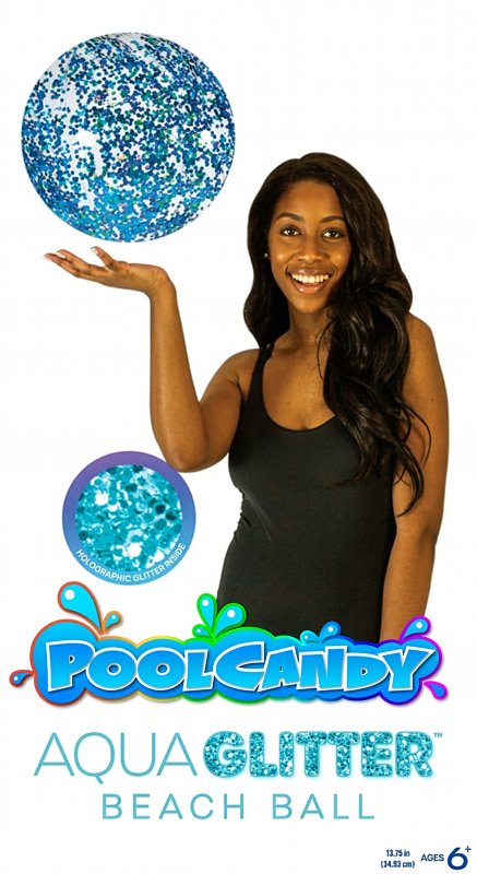 PoolCandy PCL1752AQG Beach Ball, 13-3/4 in Dia, PVC, Aqua Glitter