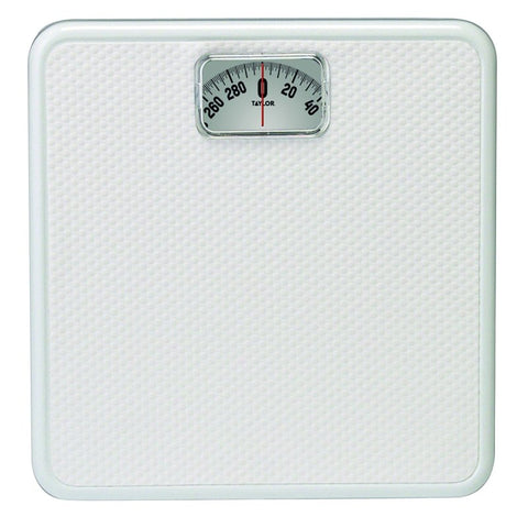 Taylor 20005014T Bathroom Scale, 300 lb Capacity, Analog Display, White, 10-3/4 in OAW, 10.3 in OAD, 1.8 in OAH