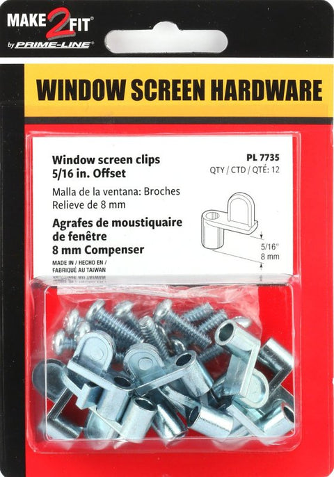 Make-2-Fit PL 7735 Window Screen Clip with Screw, 5/16 in D Dimensions, Alloy, Zinc, Silver, 12/PK