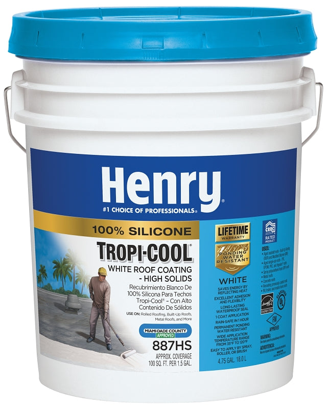 Henry Tropi-Cool Series HE887H073 Roof Coating, White, 5 gal Pail