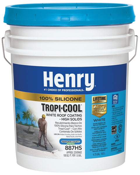 Henry Tropi-Cool Series HE887H073 Roof Coating, White, 5 gal Pail, Liquid