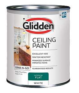 Glidden Grab-N-Go 2070T/04 Ceiling Paint, Flat, White, 1 qt, Resists: Spatter, Latex Base