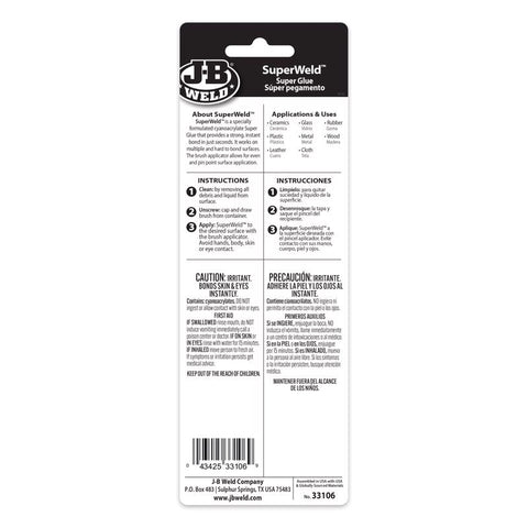 J-B Weld SuperWeld High Strength Glue Clear Super Glue Brush On 0.2 gm