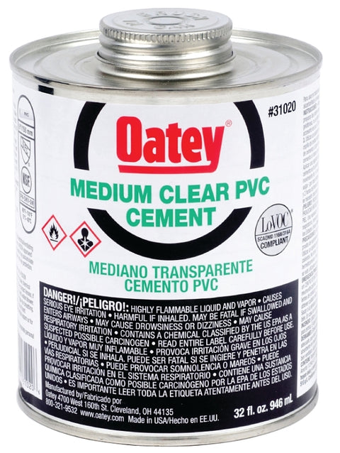 Oatey 31020 Medium-Bodied Fast Set Cement, 32 oz Can, Liquid, Clear