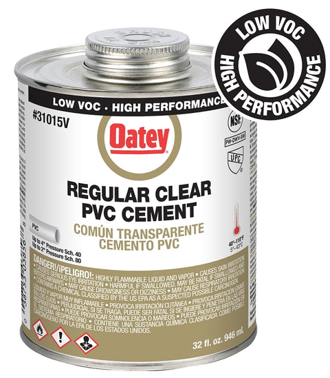Oatey 310153V Regular-Bodied Fast Set Cement, 32 oz Can, Liquid, Clear