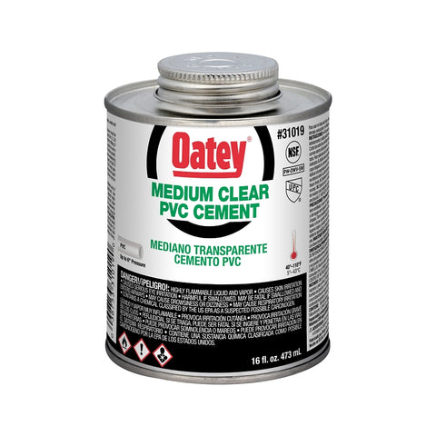 Oatey 31019 Medium-Bodied Fast Set Cement, 16 oz Can, Liquid, Clear, Pack of 24