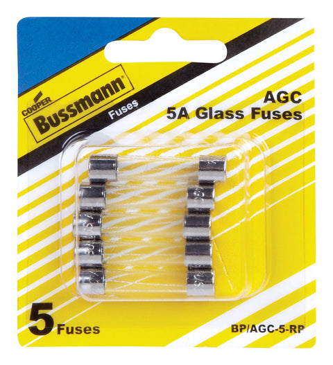 Bussmann 5 amps AGC Glass Tube Fuse 5 pk