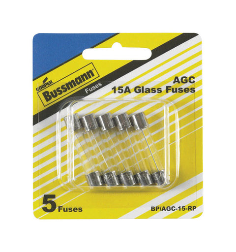 Bussmann 15 amps AGC Glass Tube Fuse 5 pk