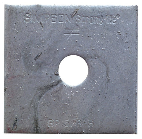 Simpson Strong-Tie BP Series BP 5/8-3HDG Bearing Plate, 3 in L x 3 in W x 1/4 in H Dimensions, 3 ga, Steel, 1/PK, Pack of 50