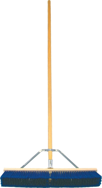 Birdwell 5028-4 Contractor Push Broom, 24 x 2-5/8 x 7/8 in Block, Black/Blue Bristle, 3 in L Trim, Hardwood Handle