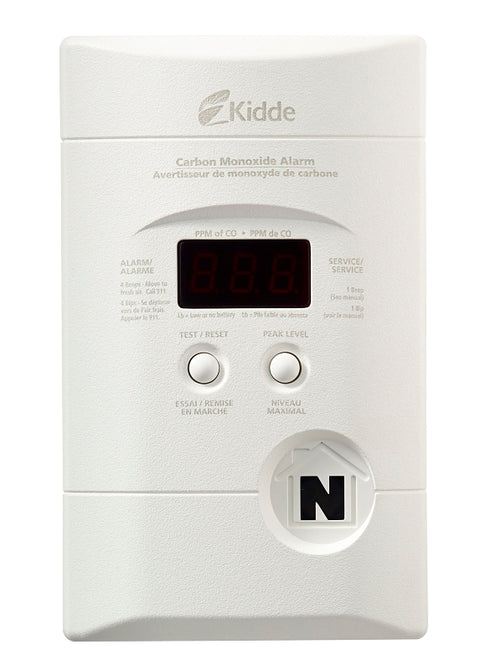 Kidde 900-0076-05 Carbon Monoxide Alarm, 10 ft, +/-30 % Accuracy, 4 to 15 min Response, Digital Display, Wall