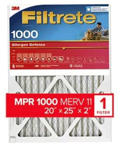 Filtrete Allergen Defense Series NADP03-2IN-4 Air Filter, 25 in L, 20 in W, 11 MERV, 1000 MPR, Polypropylene Frame, Pack of 4