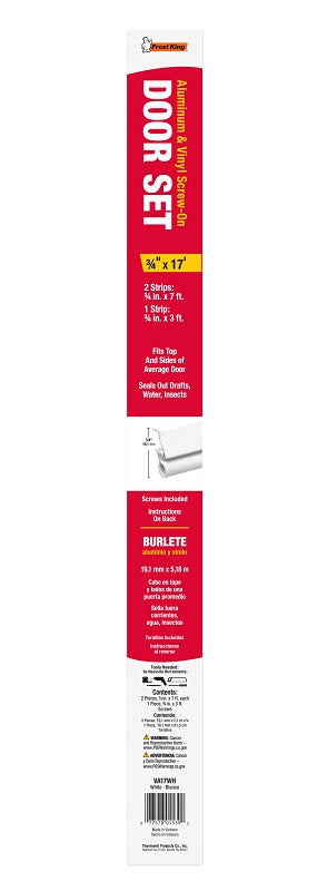 Frost King VA17WH Door Set, 3/4 in W, 17 ft L, Aluminum/Vinyl, White, Screw Mounting