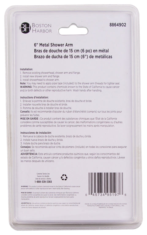 Boston Harbor A558215NP-OBF1 Shower Arm with Flange, 1/2-14 Connection, Threaded, 2.25 in L, Stainless Steel