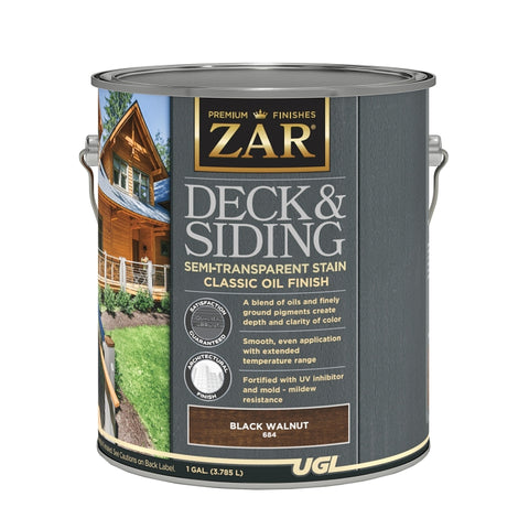 ZAR 68413 Deck and Wood Stain, Semi-Transparent, Black Walnut, Liquid, 1 gal