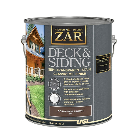 ZAR 68513 Deck and Siding Semi-Transparent Stain, Cordovan Brown, Liquid, 1 gal