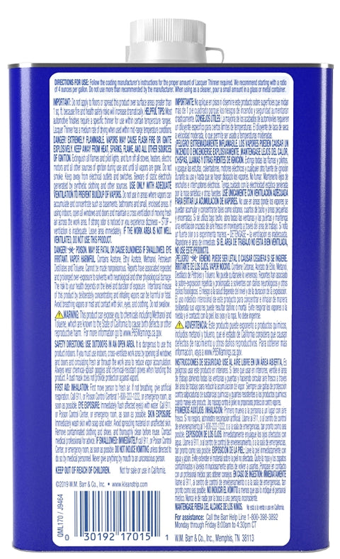 Klean Strip QML170 Lacquer Thinner, Liquid, Free, Clear, Water White, 1 qt, Can, Pack of 6