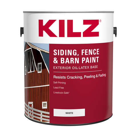 KILZ Flat White Oil-Based Barn and Fence Paint Exterior 1 gal, Pack of 4