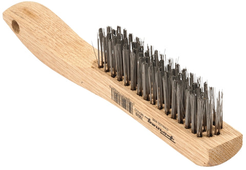 Forney 70520 Scratch Brush, Stainless Steel Bristle, 0.014 in L Trim, Wood Handle, Shoe Handle