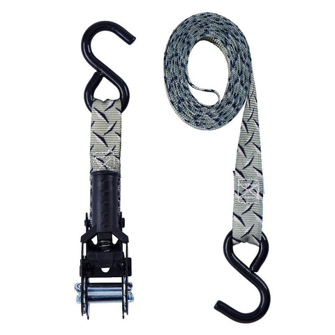 Keeper 47383 Tie-Down Strap, 1 in W, 12 ft L, Gray, 500 lb Working Load, S-Hook End