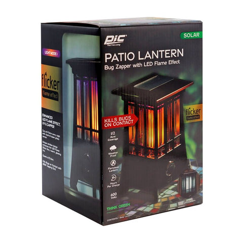 PIC PIC-99188 Solar Patio Lantern Bug Zapper, 600 V, LED Lamp, Black