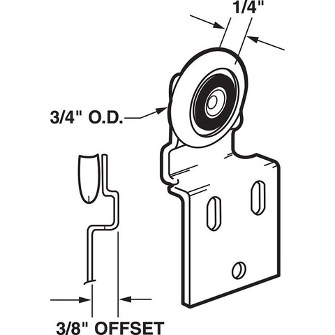 Prime-Line N 6516 Roller Assembly, 3/4 in Dia Roller, 3/8 in offset, Steel, Silver, 1-Roller, 60 lb