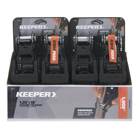Keeper 43571 Ratchet Tie-Down, 1-1/4 in W, 16 ft L, 1000 lb Working Load
