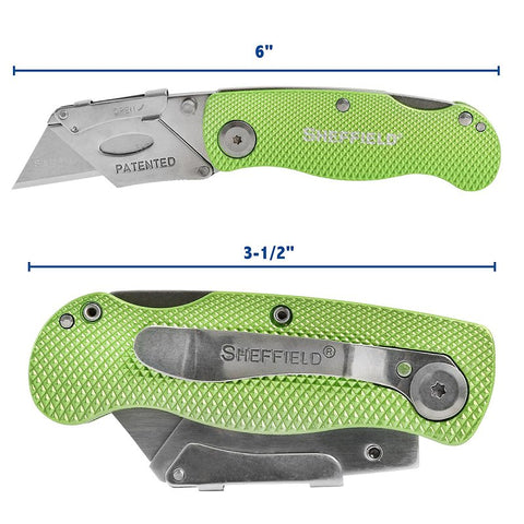 Sheffield 12615 Utility Knife, 1-Blade, Hi-Vis Green Handle