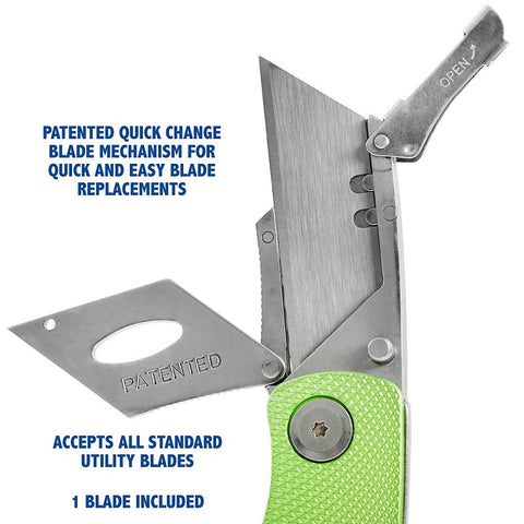 Sheffield 12615 Utility Knife, 1-Blade, Hi-Vis Green Handle