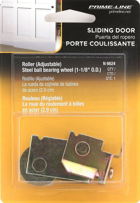 Prime-Line N 6624 Door Roller, 1-1/8 in Dia Roller, 5/16 in W Roller, Steel, Bottom Mounting