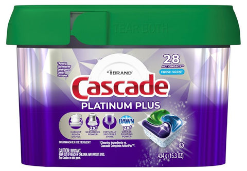 Cascade Platinum Plus ActionPacs Series 80798637 Dishwasher Detergent, 14.7 oz Box, Pod, Fresh
