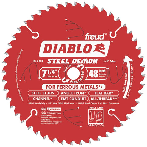 Steel Demon D0748F Circular Saw Blade, 7-1/4 in Dia, 48 Teeth, 5/8 in Arbor