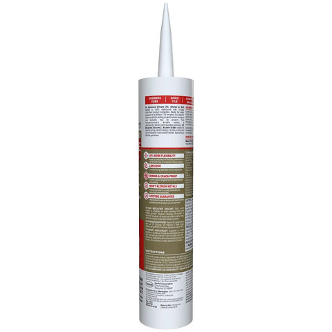 GE Advanced Silicone 2 2812565 Kitchen & Bath Sealant, White, 24 hr Curing, 10.1 fl-oz Cartridge, Pack of 12