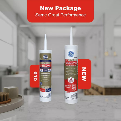 GE Advanced Silicone 2 2812565 Kitchen & Bath Sealant, White, 24 hr Curing, 10.1 fl-oz Cartridge, Pack of 12