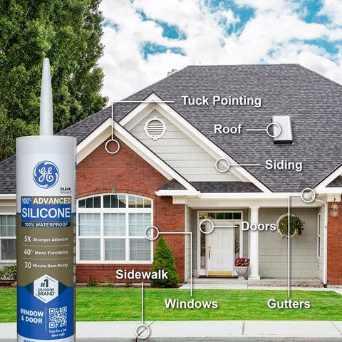 GE Advanced Silicone 2 2813701 Window & Door Sealant, Brown, 24 hr Curing, 10.1 fl-oz Cartridge, Pack of 12