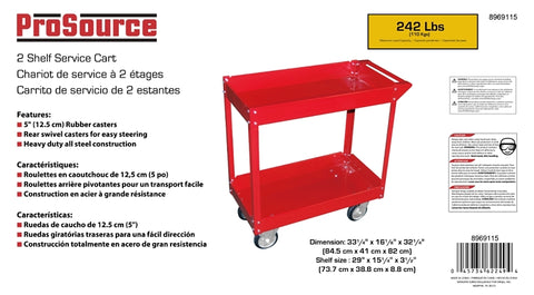 ProSource TC4102 Service Cart, 33-1/4 in OAW, 32-1/4 in OAH, 16-1/8 in OAD, Red