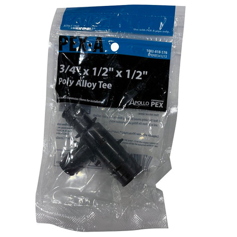 Apollo EPXPAT341212 Pipe Tee, 3/4 x 1/2 x 1/2 in, Barb, Polyphenylsulfone, Black, 200 psi Pressure