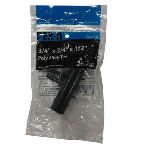 Apollo EPXPAT343412 Pipe Tee, 3/4 x 3/4 x 1/2 in, Barb, PEX-A, Polyphenylsulfone, Black, 200 psi Pressure