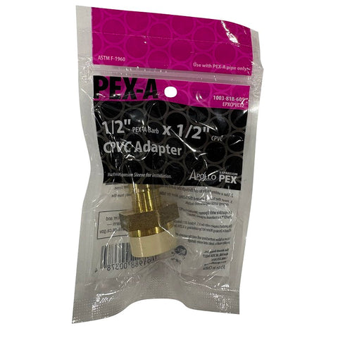 Apollo EPXCPVC12 Straight Adapter, 1/2 in, Slip x PEX-A, Brass, 180 psi Pressure