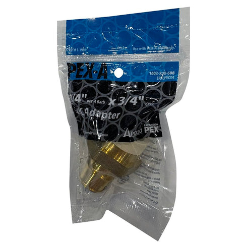 Apollo EPXCPVC34 Straight Adapter, 3/4 in, Slip x PEX-A, Brass, 180 psi Pressure