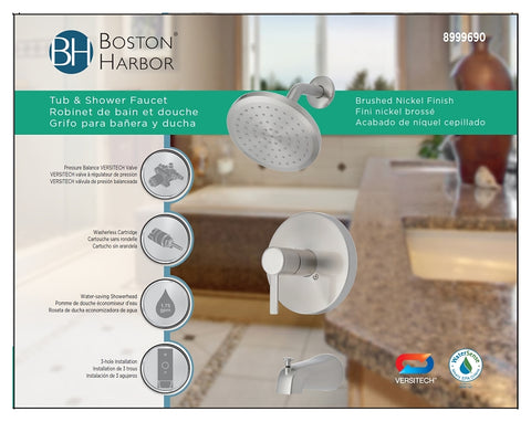 Boston Harbor F1A1F507NP Tub/Shower, Fixed Mount Showerhead, 1.75 gpm Showerhead, 1 Spray Settings, 1-Handle