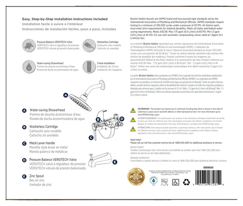 Boston Harbor F1A1F507NP Tub/Shower, Fixed Mount Showerhead, 1.75 gpm Showerhead, 1 Spray Settings, 1-Handle