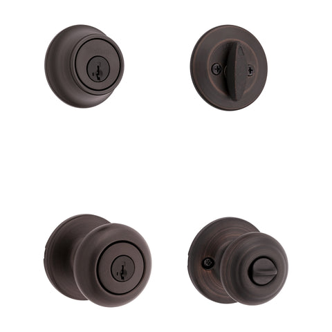 Kwikset 96900-421 Entry Knob and Single Cylinder Deadbolt, Knob Handle, Classic, Colonial, Traditional Design