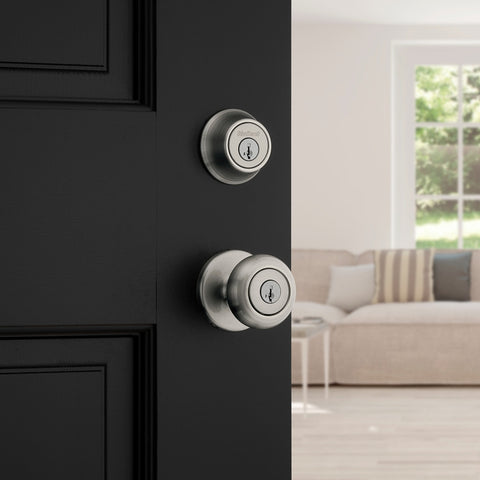 Kwikset 96900-424 Entry Knob and Single Cylinder Deadbolt, Knob Handle, Classic, Colonial, Traditional Design