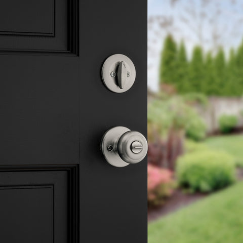 Kwikset 96900-424 Entry Knob and Single Cylinder Deadbolt, Knob Handle, Classic, Colonial, Traditional Design