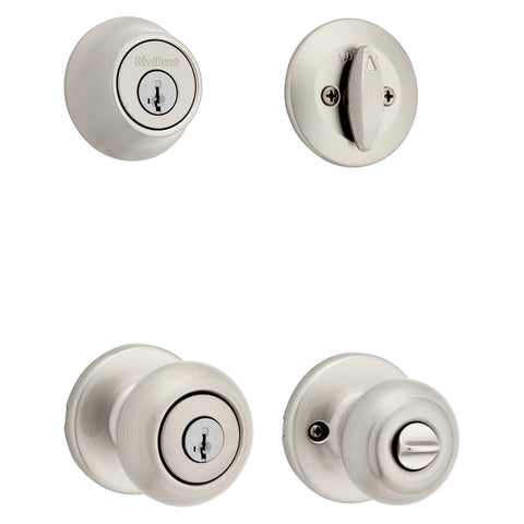 Kwikset 96900-424 Entry Knob and Single Cylinder Deadbolt, Knob Handle, Classic, Colonial, Traditional Design, Yes