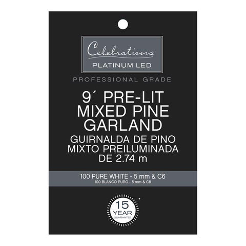 Celebrations Platinum 14 in. D X 9 ft. L LED Prelit Pure White Mixed Pine Christmas Garland