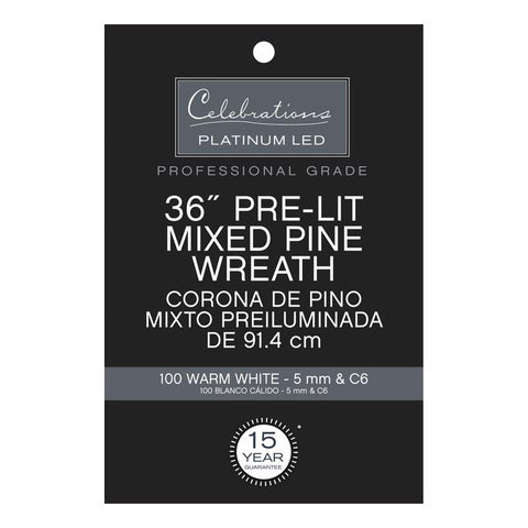 Celebrations Platinum 36 in. D LED Prelit Warm White Mixed Pine Christmas Wreath